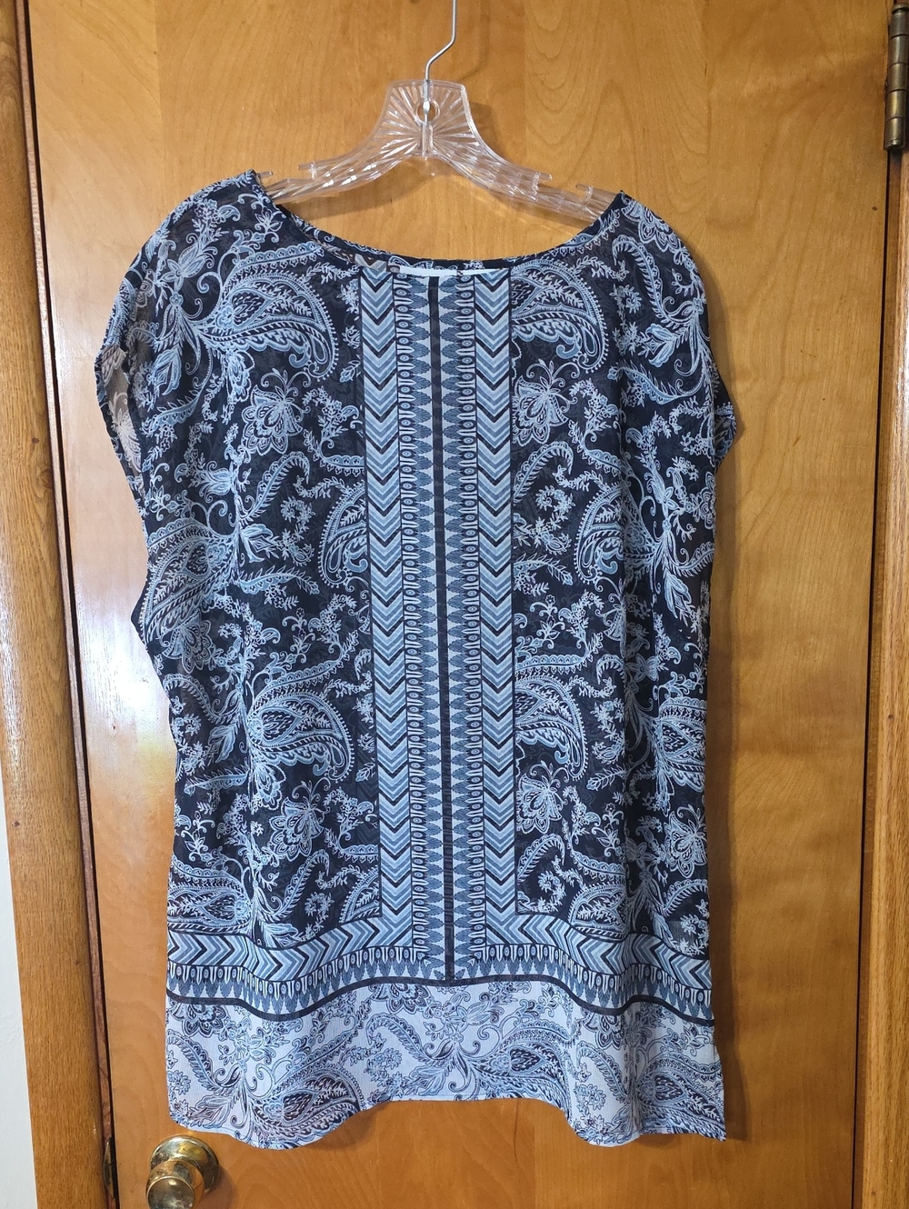 Paisley Print Women’s Top in Navy and Light Blue